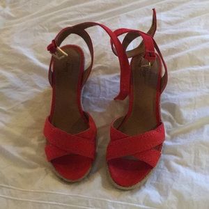 Bright red wedge sandals